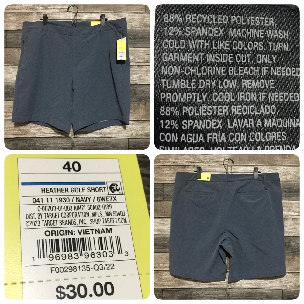 All In Motion Heather Golf Shorts Men's 40 Blue Stretch Performance (Inseam 8)